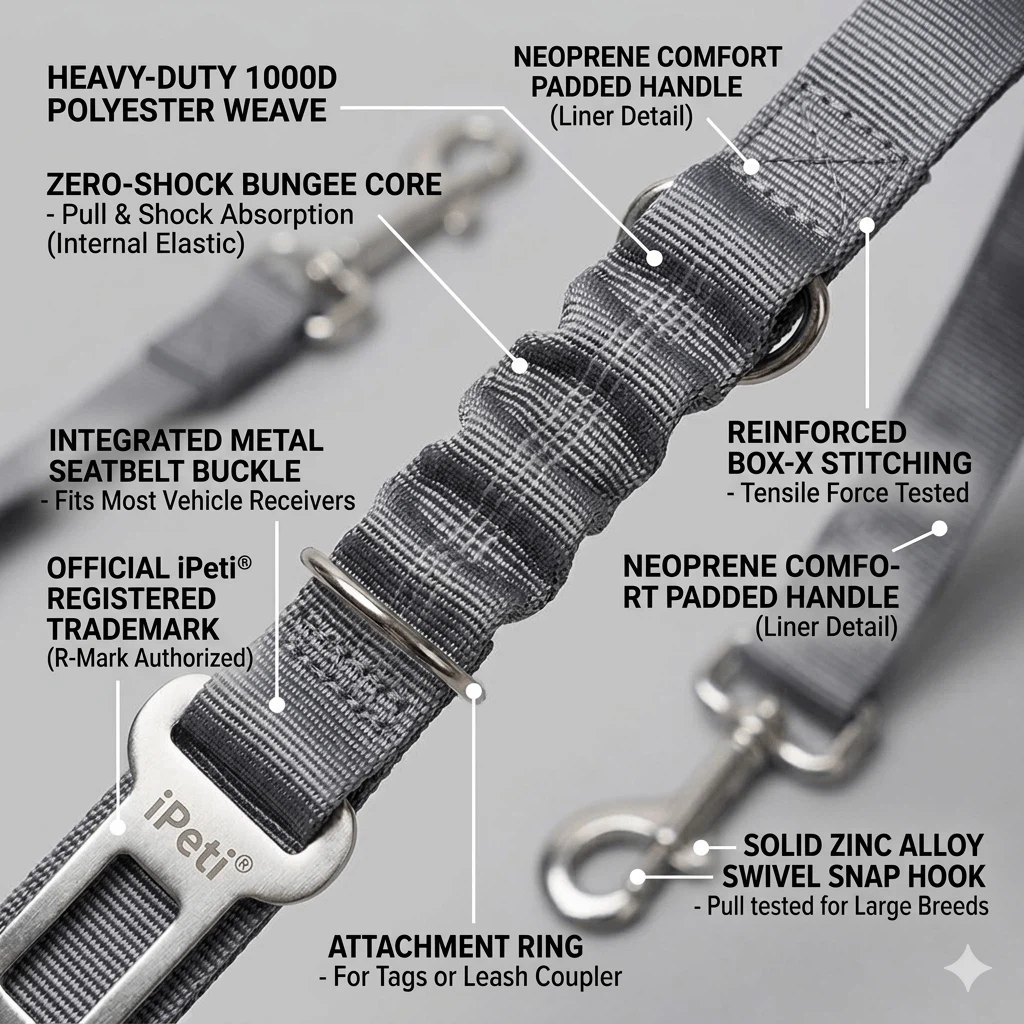 Wholesale iPeti® heavy-duty bungee dog leash with car seatbelt buckle for B2B customization Wholesale iPeti® heavy-duty bungee dog leash with car seatbelt buckle for B2B customization