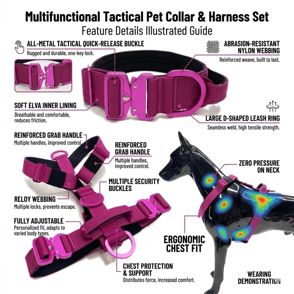 Left side view with close-up of quick-release buckle, stitching details, and inner lining.