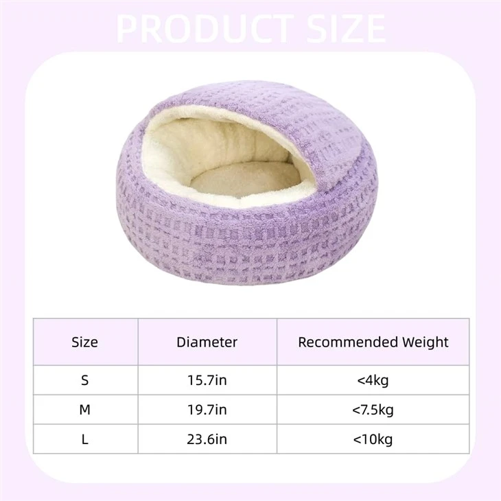 Plush Cat Bed Hooded Semi Enclosed Shell