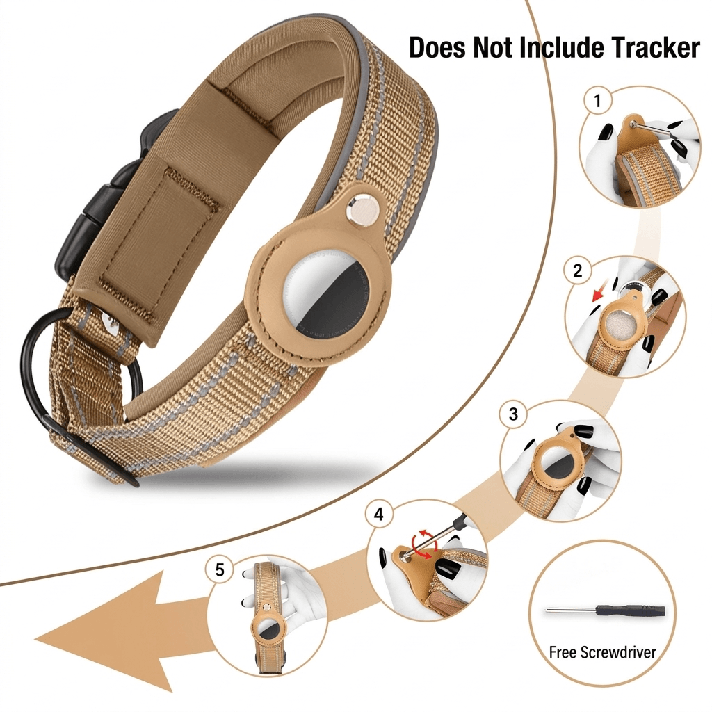 Step-by-step installation of AirTag into iPeti tactical dog collar Step-by-step installation of AirTag into iPeti tactical dog collar