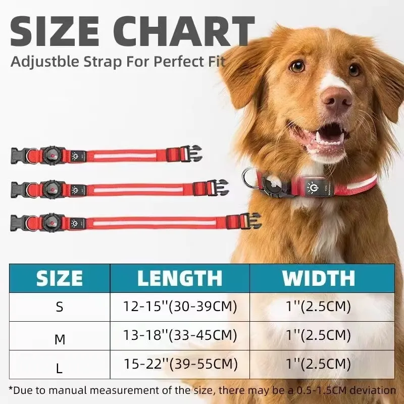 LED Dog Collar with Airtag Holder Waterproof 6 LED Dog Collar with Airtag Holder Waterproof 6